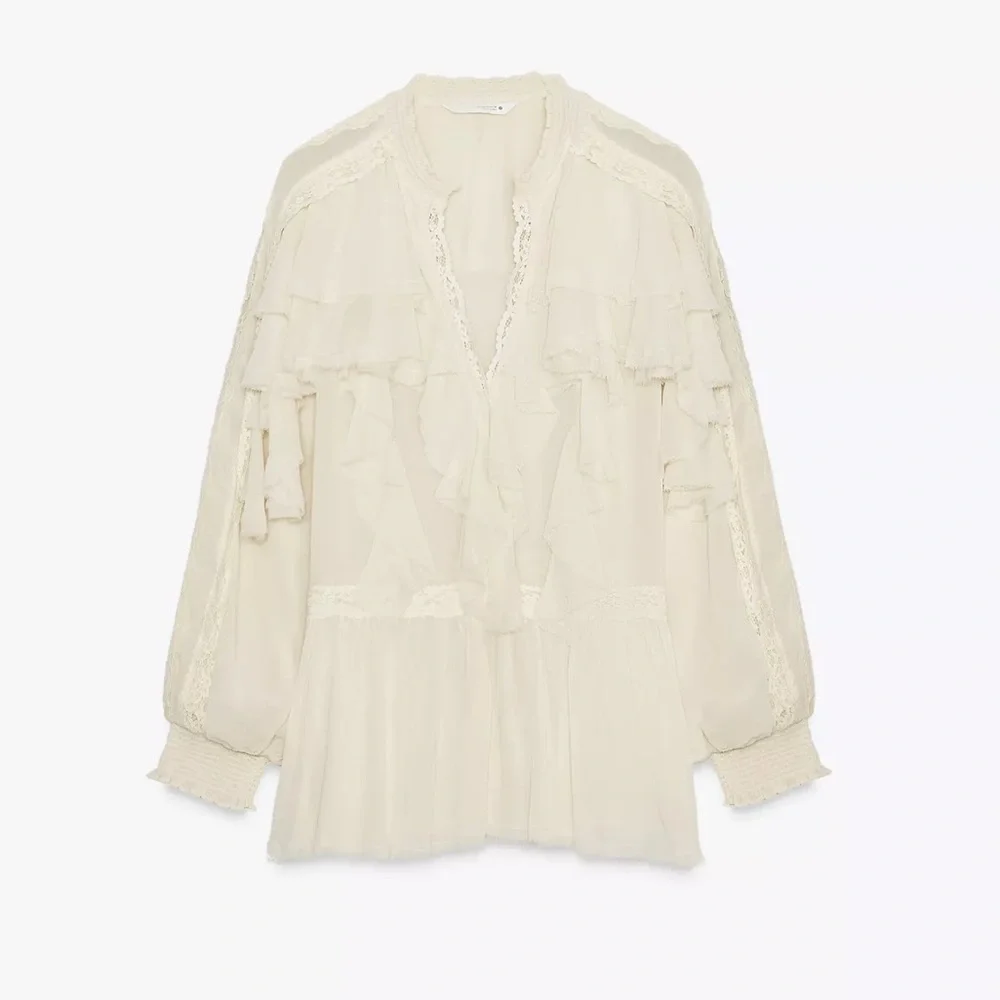 NWT Zara Woman LIMITED EDITION ZW COLLECTION LACE RUFFLE BLOUSE Top Size M - Picture 6 of 12